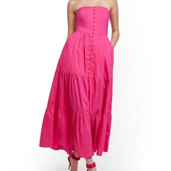 New York & Company Bright Pink Strapless Button Front Maxi Dress SZ Large - Picture 14 of 14